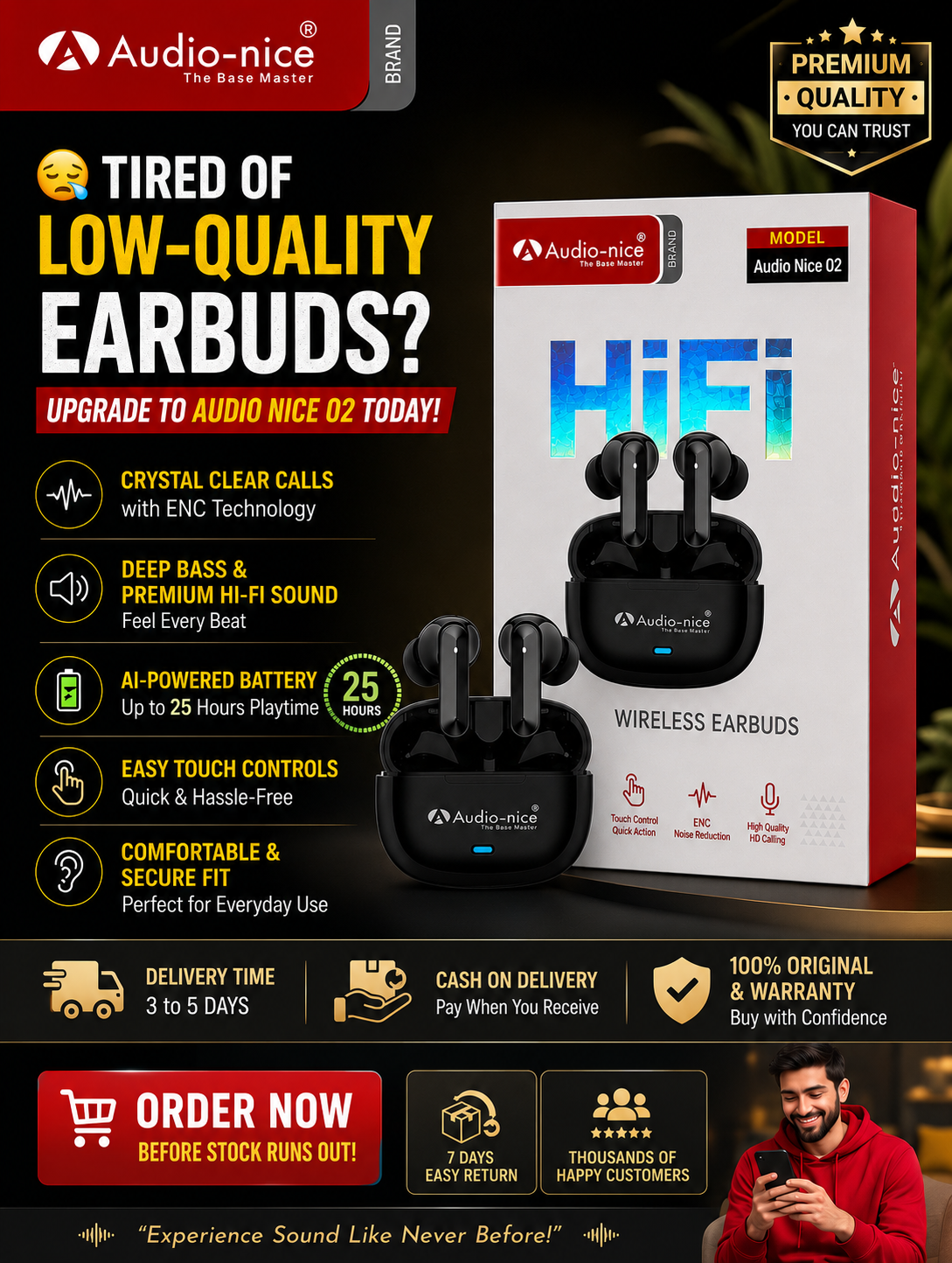 ✅ Audio Nice O2 Wireless Earbuds