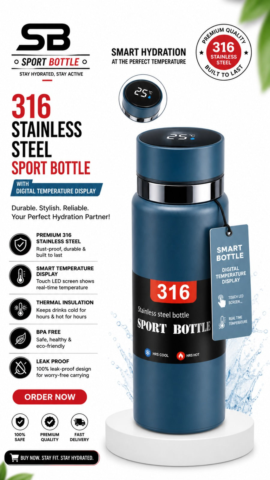 Digital Display Temprature Water Bottle